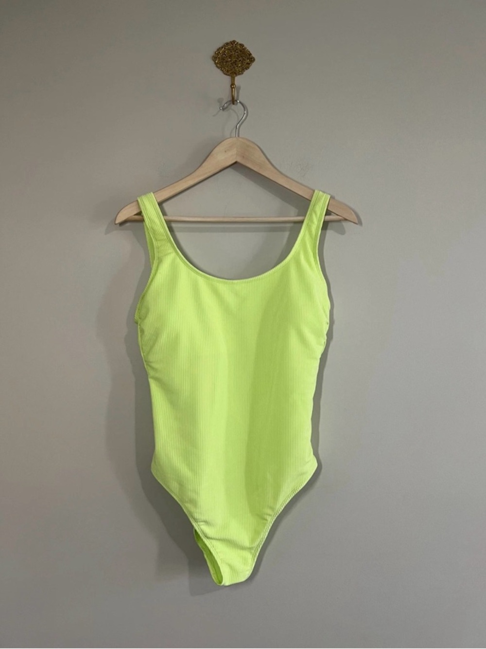 NWT Bright Green High Cut One Piece Swimsuit | Ribbed | Vacation Poolside